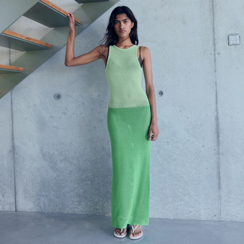 Mango LONG TWO-TONE CROCHET DRESS